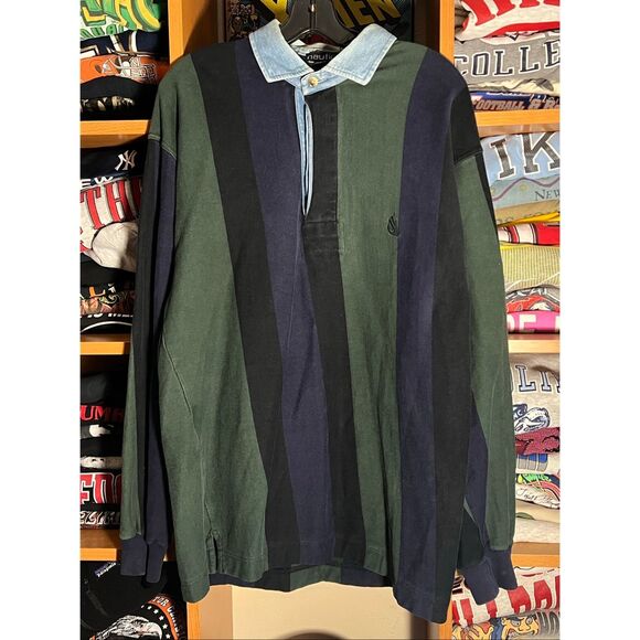 Vintage 90s Nautica Striped Rugby Polo L/S Shirt - Picture 1 of 6